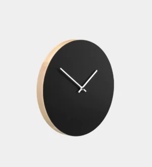 Minimalist Wall Clock – Black Face with Natural Wood Edge